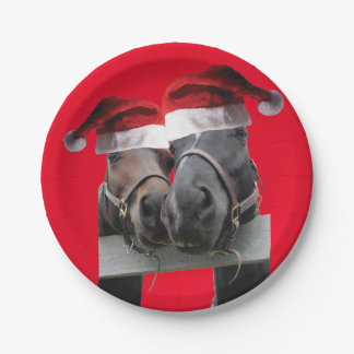 2 Pferde mit Weihnachtsmänner Pappteller