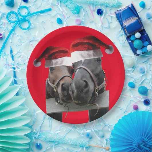 2 Pferde mit Weihnachtsmänner Pappteller (Party)