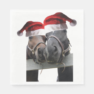 2 Pferde mit Weihnachtsmänner zu Weihnachten Serviette