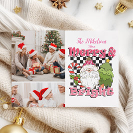 2 Photo Checkered Merry & Bright Christmas Feiertagskarte