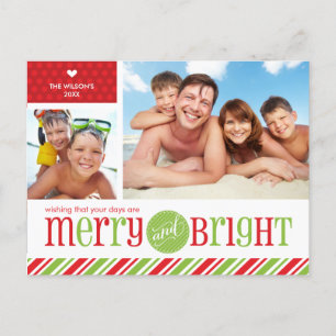 2 PHOTO CHRISTMAS POSTCARD :: merry & bright 3 Feiertagspostkarte