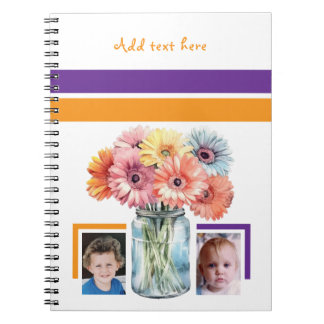 2 photo custom text flowers purple orange notizblock