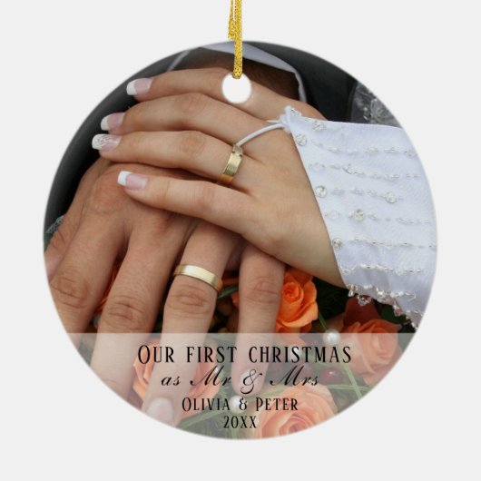 2 Photo First Christmas Married as Mr. & Mrs. Keramik Ornament (Hinten)