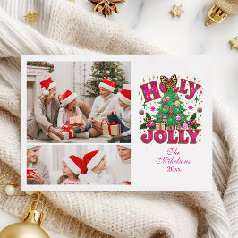 2 Photo Glitter Leopard Bow Holly Jolly Feiertagskarte