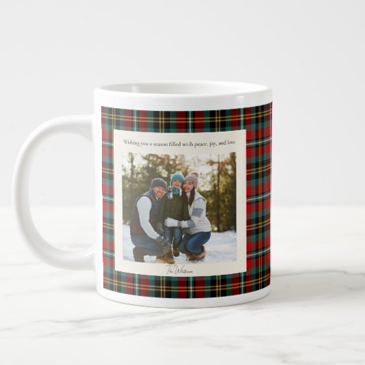 2 Photo Green Red Plaid Monogram Rustic Christmas Jumbo-Tasse (Links)
