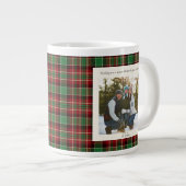 2 Photo Green Red Plaid Rustic Monogram Christmas Jumbo-Tasse (Vorderseite Rechts)