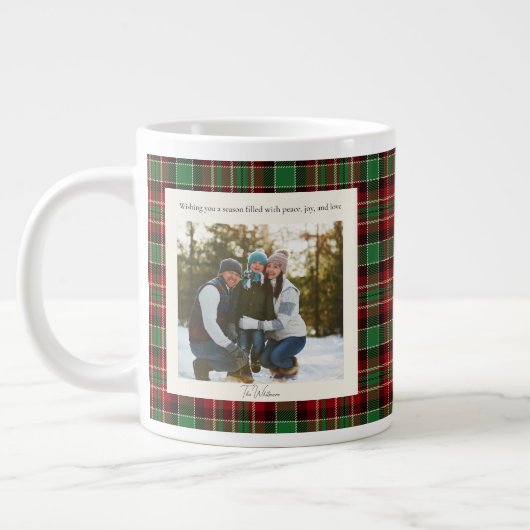 2 Photo Green Red Plaid Rustic Monogram Christmas Jumbo-Tasse (Links)
