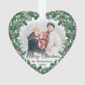 2 Photo Holly Greenery Wreath Merry Christmas Ornament (Vorderseite)