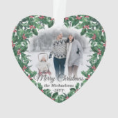 2 Photo Holly Greenery Wreath Merry Christmas Ornament (Rückseite)
