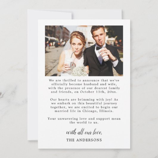 2 Photo Just Married Script Wedding Christmas Dankeskarte (Rückseite)