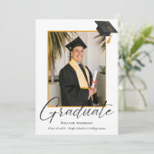 2 Photo Modern Calligraphy Script Graduation Party Einladung (Stehend Vorderseite)