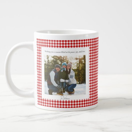 2 Photo Red Plaid Rustic Monogram Trendy Christmas Jumbo-Tasse (Links)