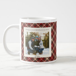 2 Photo Red Plaid Rustic Monogram Trendy Christmas Jumbo-Tasse