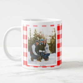 2 Photo Red Plaid Vintage Trendy Christmas Gift Jumbo-Tasse