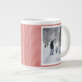 2 Photo Trendy Red Plaid Rustic Christmas Gift Jumbo-Tasse (Vorderseite Rechts)