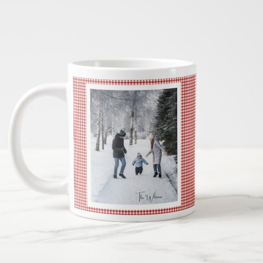 2 Photo Trendy Red Plaid Rustic Christmas Gift Jumbo-Tasse (Links)