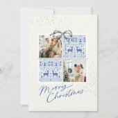 2-Photo X-mas Present Card Nordic Knits Silver Bow Einladung (Vorderseite)