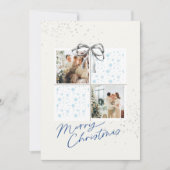 2-Photo X-mas Present Card Soft Snow Silver Bow Einladung (Vorderseite)
