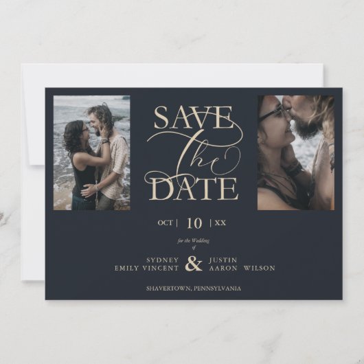 2 Photos Blue Chic Trendy Collage Wedding Covid19 (Vorderseite)