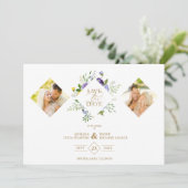 2 Photos Chic Romantic Lilac Shades Floral Bouquet Save The Date (Stehend Vorderseite)