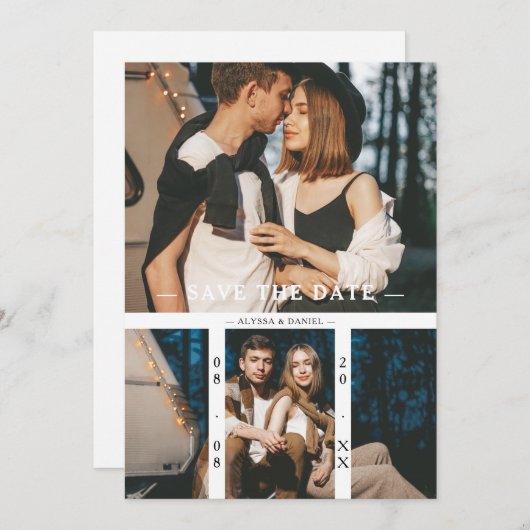 2 Photos Chic Trendy Collage Wedding Minimalist Save The Date (Vorne/Hinten)