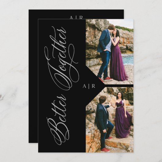 2 Photos Collage Silver Whimsical Luxury Modern Einladung (Vorne/Hinten)