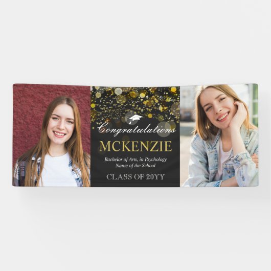 2 Photos Congratulations Golden Bokeh Graduation Banner (Horizontal)