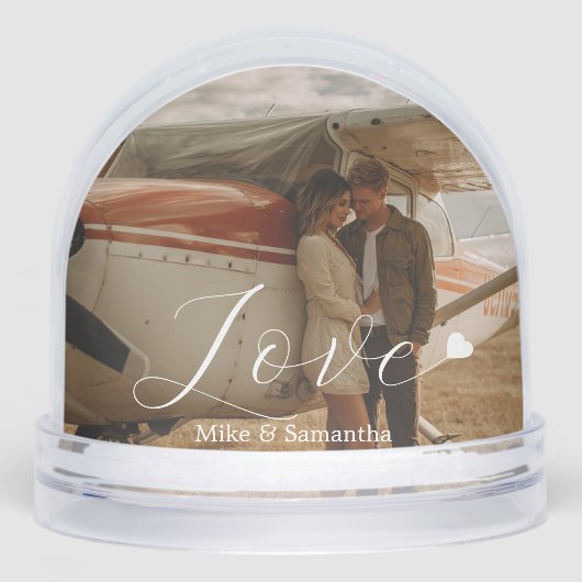 2 Photos Love Heart Name Simple Modern Script Schneekugeln (Vorderseite)