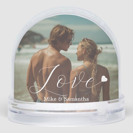 2 Photos Love Heart Name Simple Modern Script Schneekugeln (Rückseite)