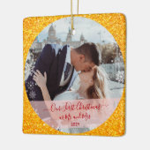 2 Photos Our First Christmas Mr Mrs Gold Glitter Keramikornament (Links)