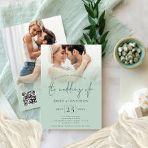  2 Photos Overlay Script QR Code Sage Wedding 