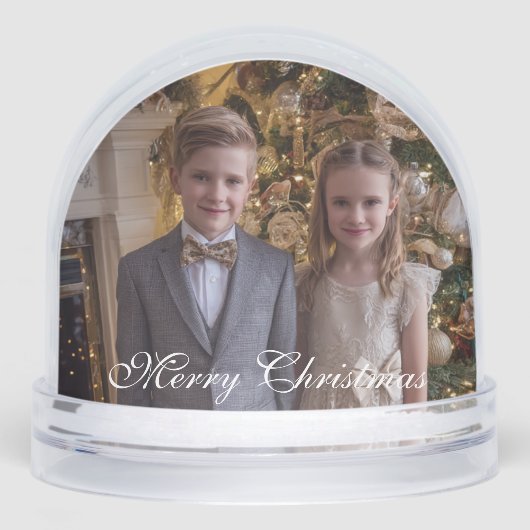 2 Photos Script Kids Dog Photo Fun Personalized Schneekugeln (Vorderseite)