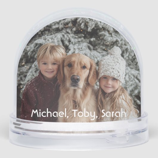 2 Photos Script Kids Dog Photo Fun Personalized Schneekugeln (Rückseite)