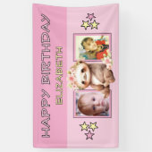 2 photos sloth birthday name kids pink party banner (Vertikal)