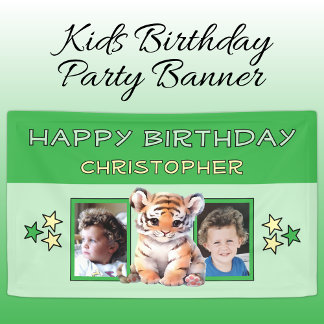 2 photos tiger birthday name kids green party banner