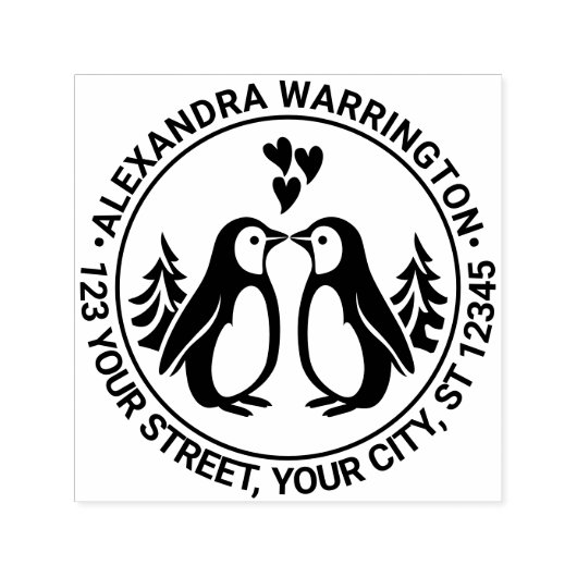 2 Pinguine Küssen, Rücksendeadresse Herzname Permastempel (Design)
