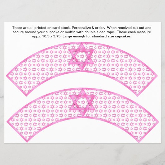 2 Pink Bat Mitzvah Custom Cupcake Wrappers Flyer (Vorne)