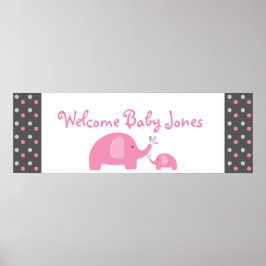 2 Pink Elephants Babydusche Sprinkle Party Banner Poster