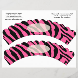 2 Pink Zebra Design Custom Cupcake Wrappers Flyer