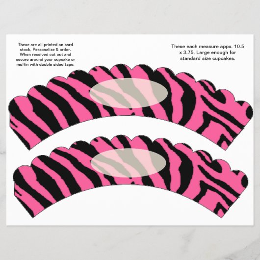 2 Pink Zebra Design Custom Cupcake Wrappers Flyer (Vorne)