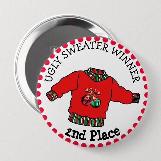2. Platz Ugly Sweater Gewinner Weihnachts Gold Med Button (Vorne & Hinten)