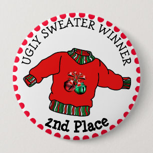 2. Platz Ugly Sweater Gewinner Weihnachts Gold Med Button
