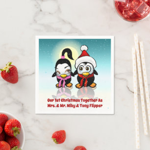 2 Polar Love Birds feiern Weihnachten Serviette