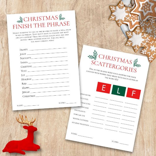 2 Printable Christmas Games Scattegories Card Einladung