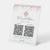 2 QR Code Bezahlen Sie hier Rosa Roségold Cupcake Sockelschild (Vorderseite)