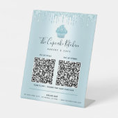 2 QR Code Bezahlung hier Blue Cupcake Glitzer Bäck Sockelschild (Vorderseite)