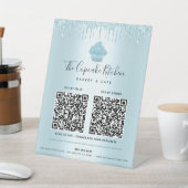 2 QR Code Bezahlung hier Blue Cupcake Glitzer Bäck Sockelschild (In SItu)