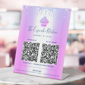 2 QR Code Bezahlung hier Lila Cupcake Glitzer Bäck Sockelschild