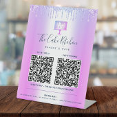 2 QR Code Bezahlung hier Lila Kuchen Bäckerei Glit Sockelschild