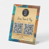 2 QR Code Bezahlung hier Logo Gold Türkis Blue Aga Sockelschild (Vorderseite)